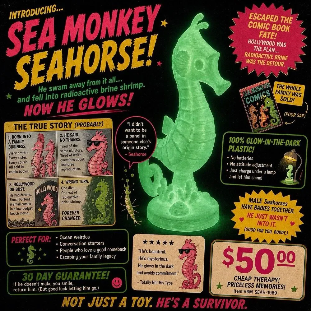 Sea Monkeys Glow In The Dark Toy Figure Sea Monkey Seahorse Toy V2